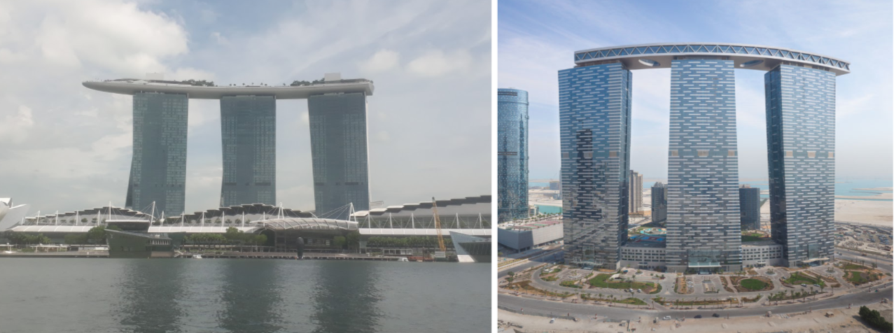 Marina Bay Sands, Singapore (Left), The Gate Towers, Abu Dhabi (Right)