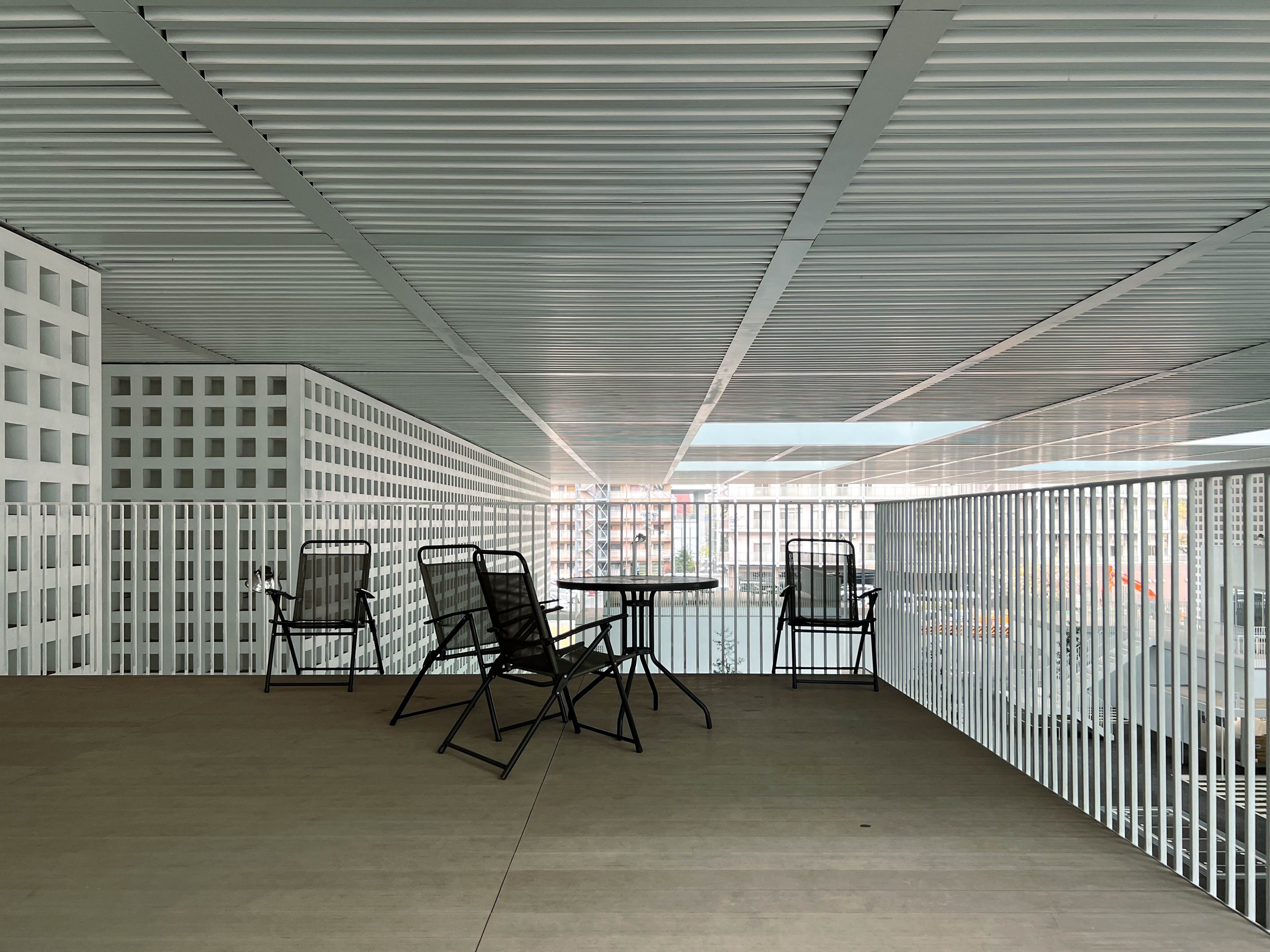 Staircases, bridges, and outdoor spaces.