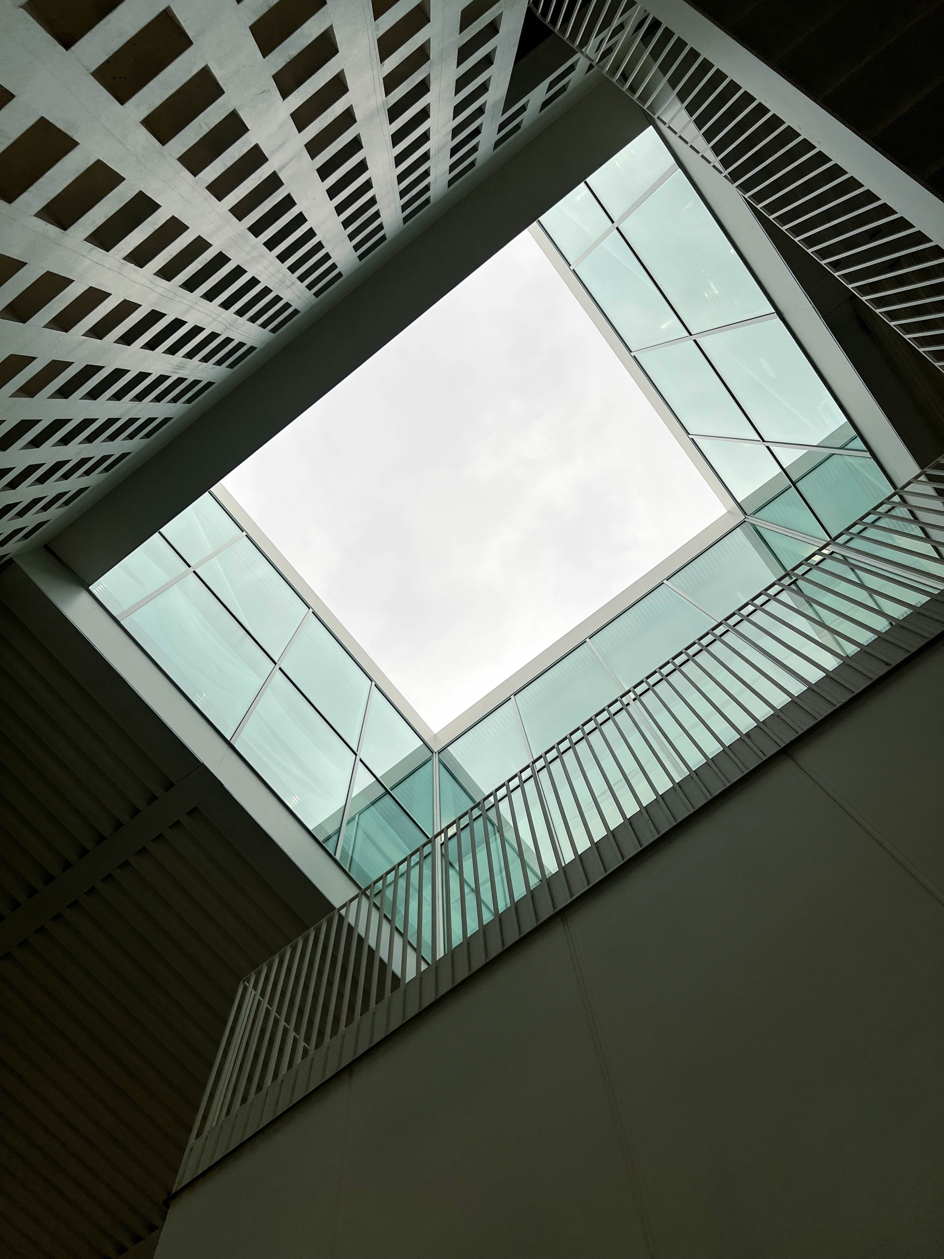 Skylights pierce through the roof into courtyars below.