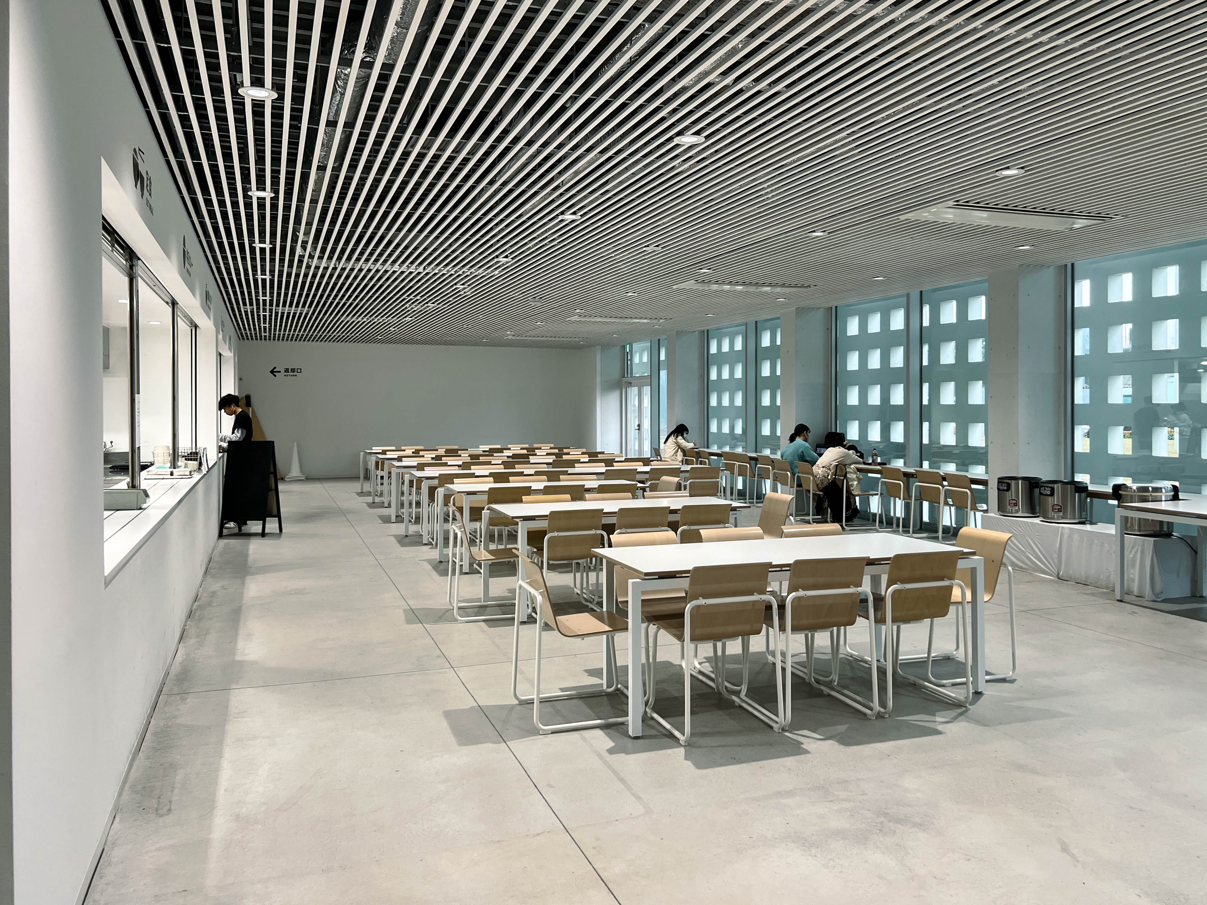 The university cafeteria, one of a limited number of publicly accessible indoor spaces.